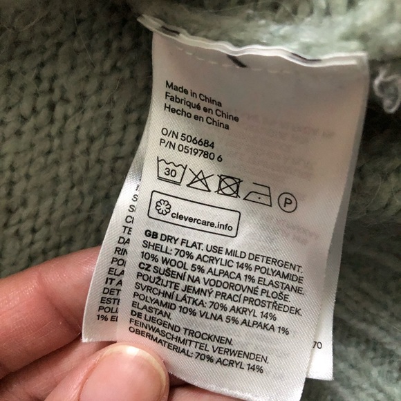 H&M Women’s Chunky Wool Blend Mockneck Sweater, Mint Green Size Small - Picture 7 of 8